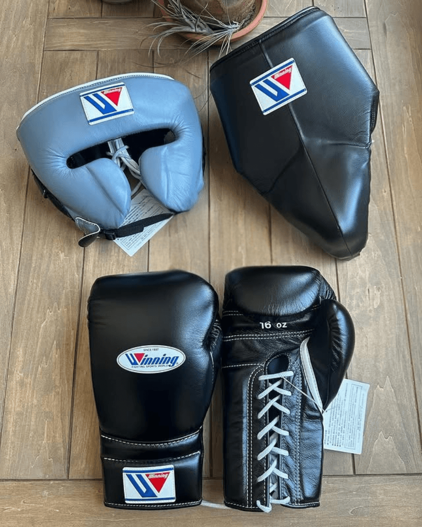 Winning Black/Grey Boxing Set Premium Training Gloves Kit