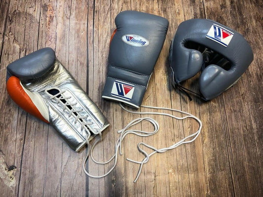 Winning Sparring Boxing Set Grey/Silver/Orange Complete Gear Bundle