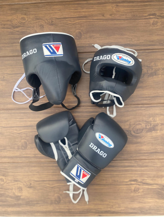 Winning Dark-Grey Boxing Set Premium Training Gloves Kit