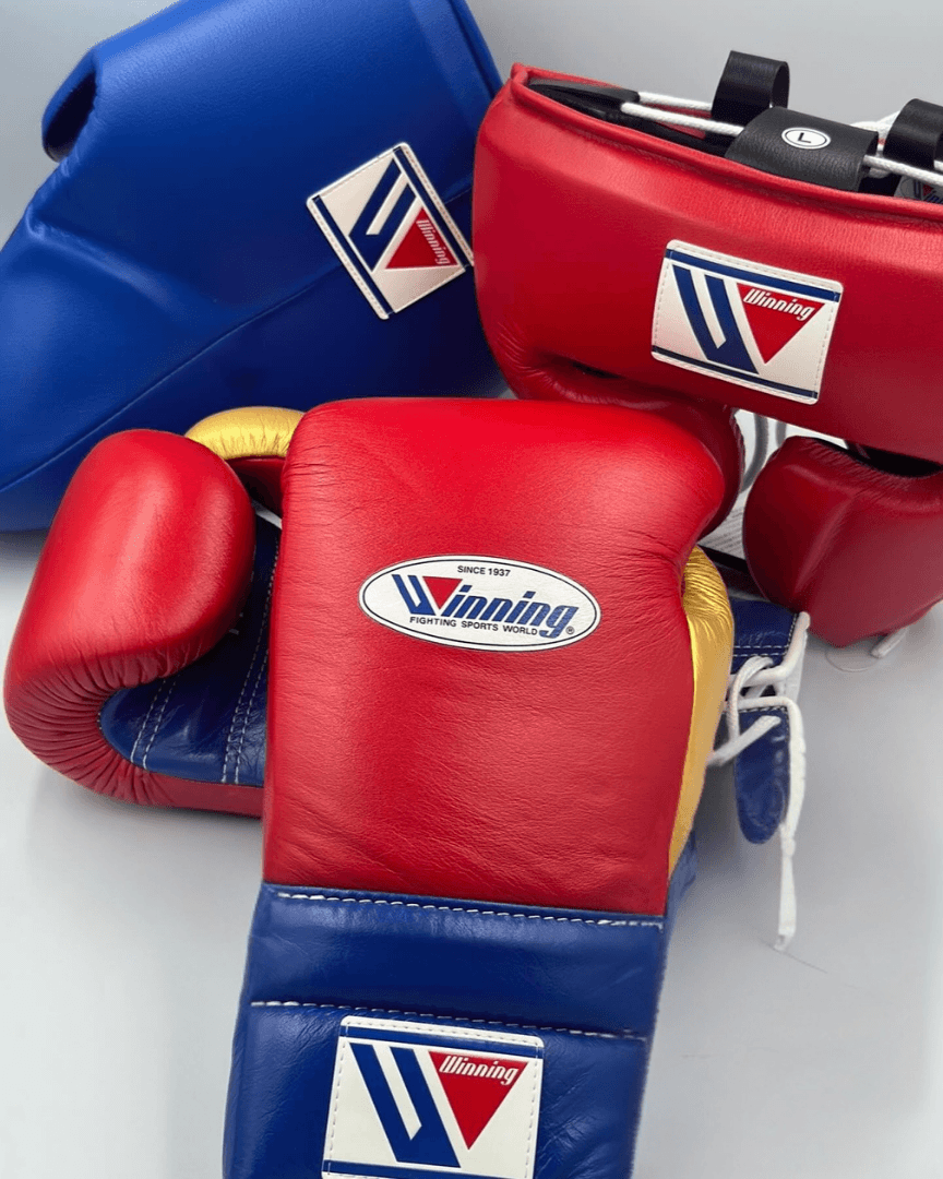 Winning Boxing Set Red/Blue/Yellow  14oz Gloves with Headguard Training Kit