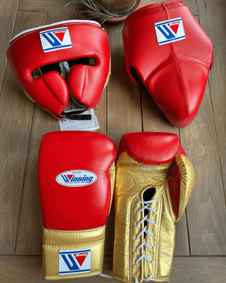 Winning Red/Gold Boxing Set 14oz Gloves Full Gear Pack