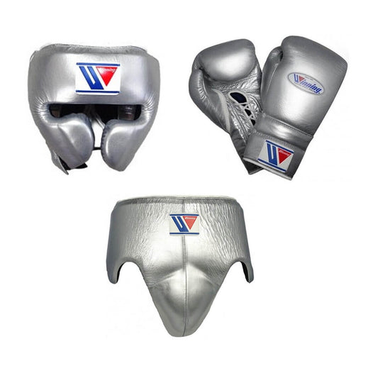 Winning Complete Boxing Set Silver Gloves Headguard Training Bundle