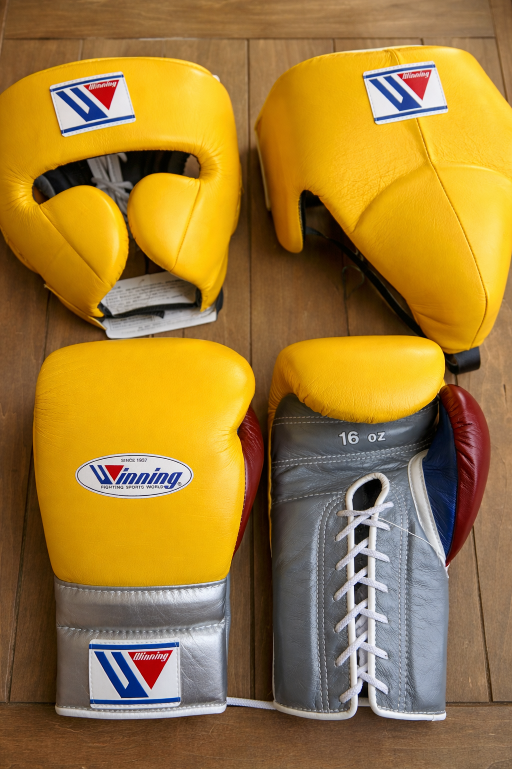 Winning Yellow/Grey/Brown Boxing Set Heavy Duty Gloves Training Collection