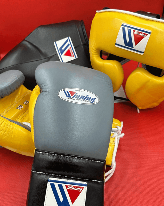 Winning Leather Boxing Set Grey/Yellow/Black Gym Training Kit