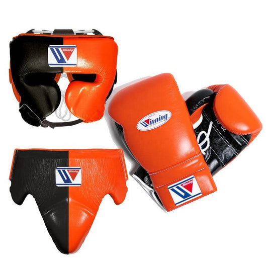 Winning Orange/Black Boxing Set Fitness Training Gloves Headguard