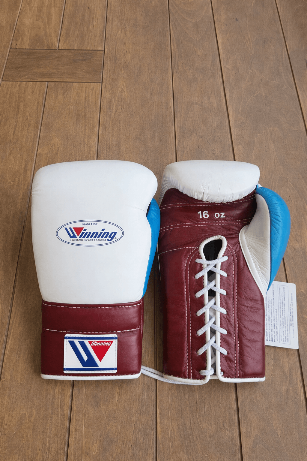 Winning White/Brown/Blue Boxing Gloves Custom Fit Gym Training