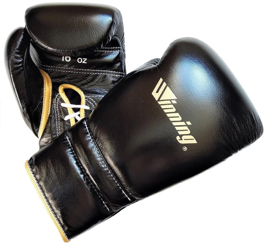 Winning Black/Gold Boxing Gloves Premium Leather Training Pair