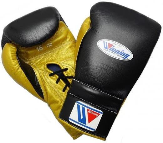 Winning Black/Gold Leather Boxing Gloves Heavy Duty Training Pair