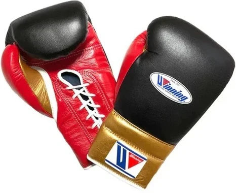 Winning Black/Red/Gold Boxing Gloves 14oz Premium Training Gloves Back View