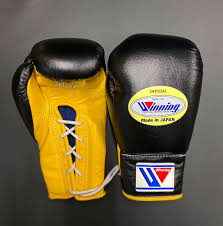 Winning Black/Yellow Boxing Gloves Lace Up
