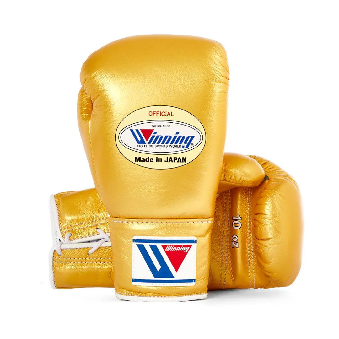 Winning Gold Leather Boxing Gloves Heavy Duty Training Pair Lace Up
