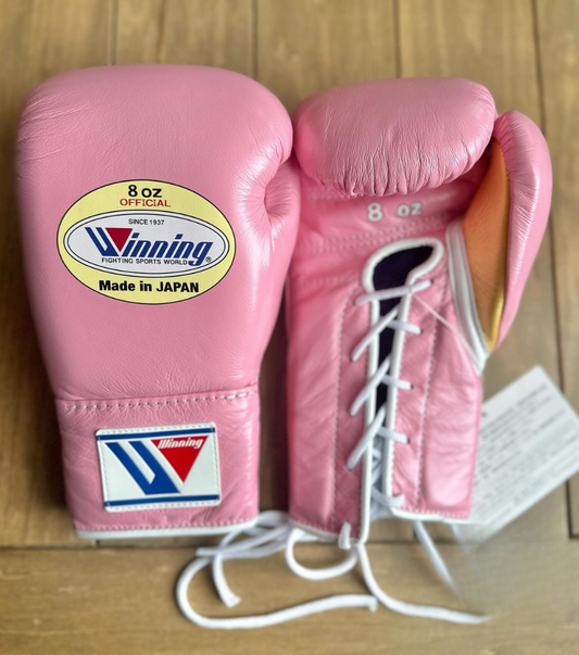 Winning Boxing Gloves Pink/Gold 14oz Leather Training Gloves