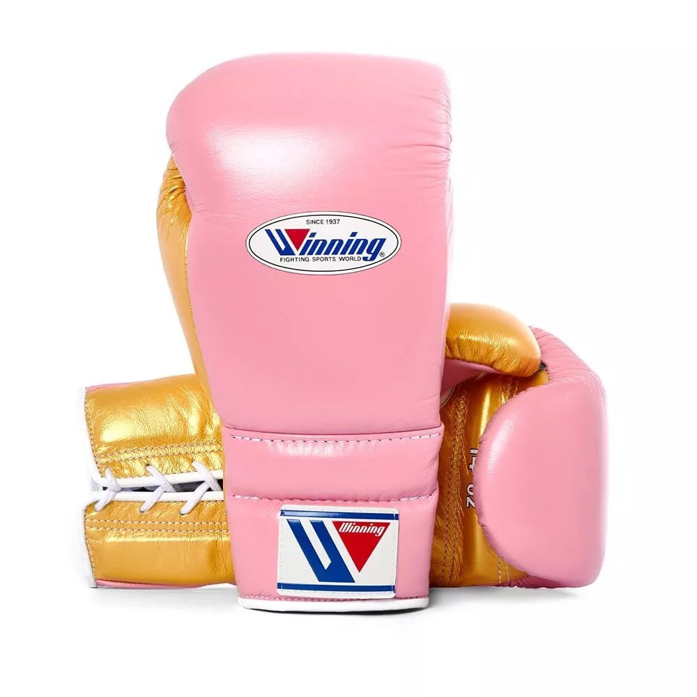Winning Pink/Gold Leather Boxing Gloves Classic Design Pair