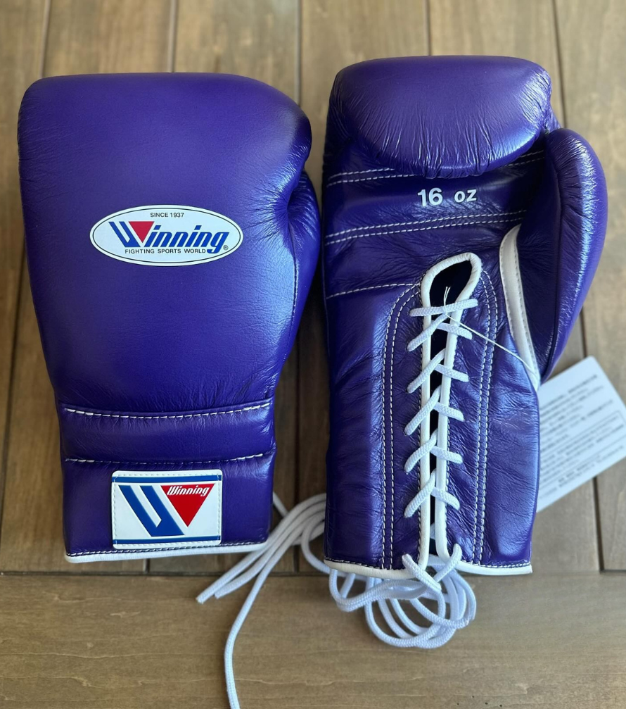 Winning Purple Leather Boxing Gloves Heavy Duty Training Pair