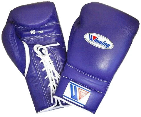 Winning Purple Leather Boxing Gloves Heavy Duty Training Pair Close Up