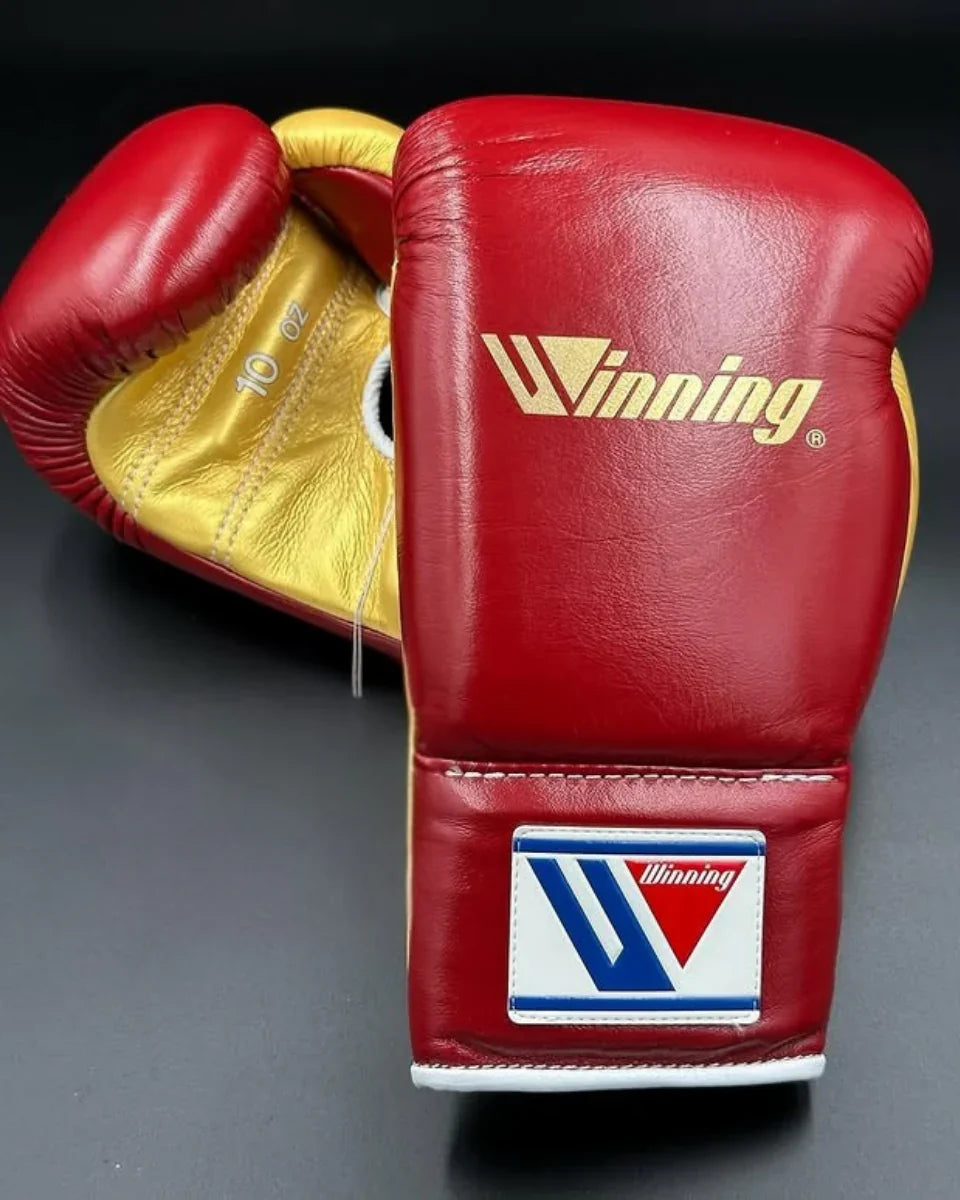 Winning Red/Gold 14oz Boxing Gloves Custom Sparring Gloves Back View