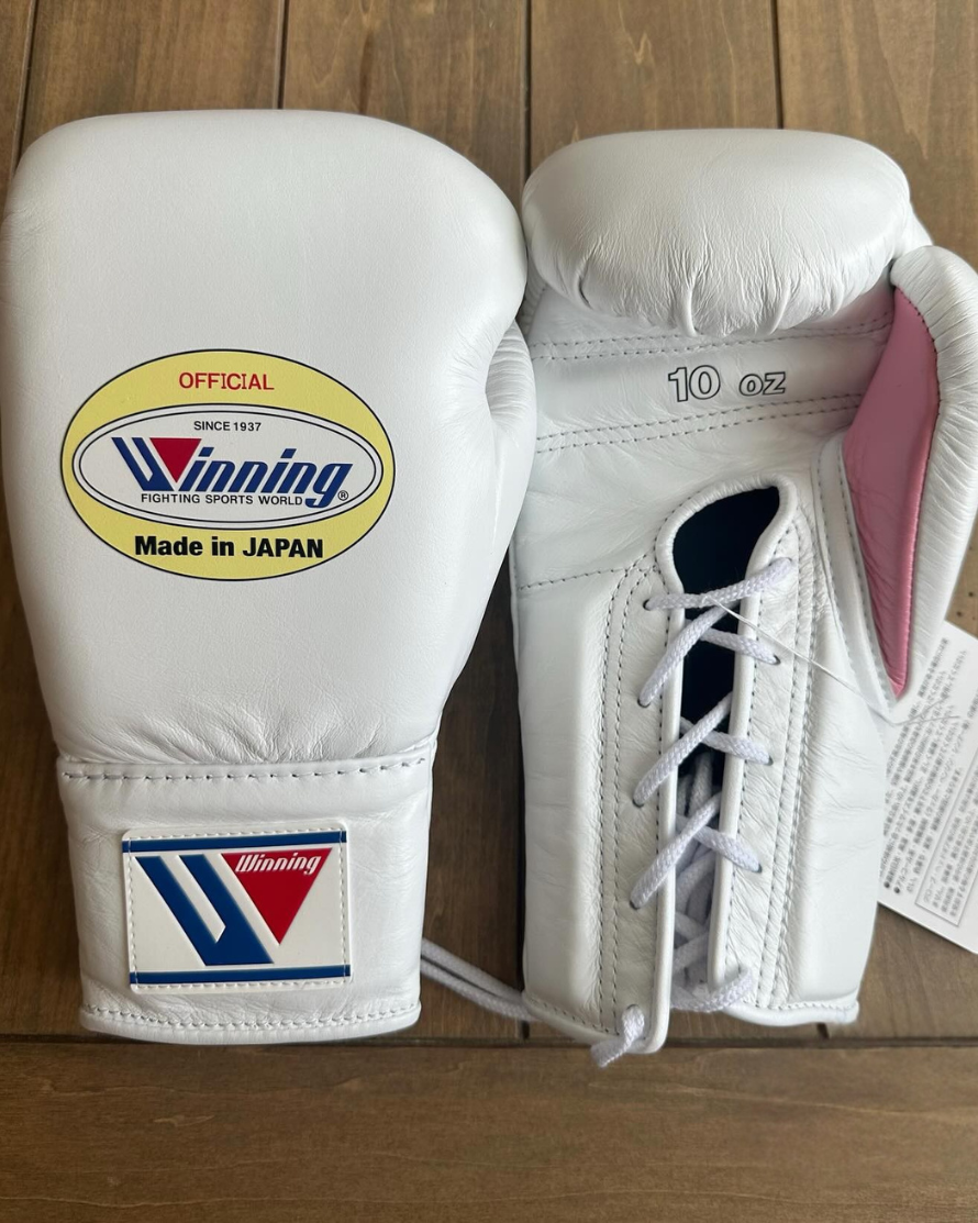 Winning White/Pink Leather Boxing Gloves Classic Design Pair