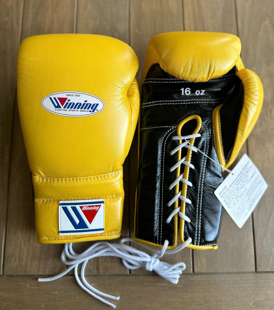 Winning Yellow/Black Lace-Up Boxing Gloves Classic Training Gloves