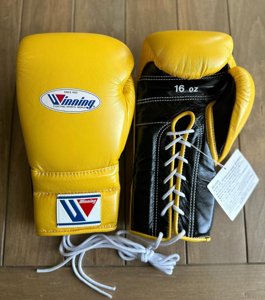Winning Yellow/Black Lace-Up Boxing Gloves Classic Training Gloves