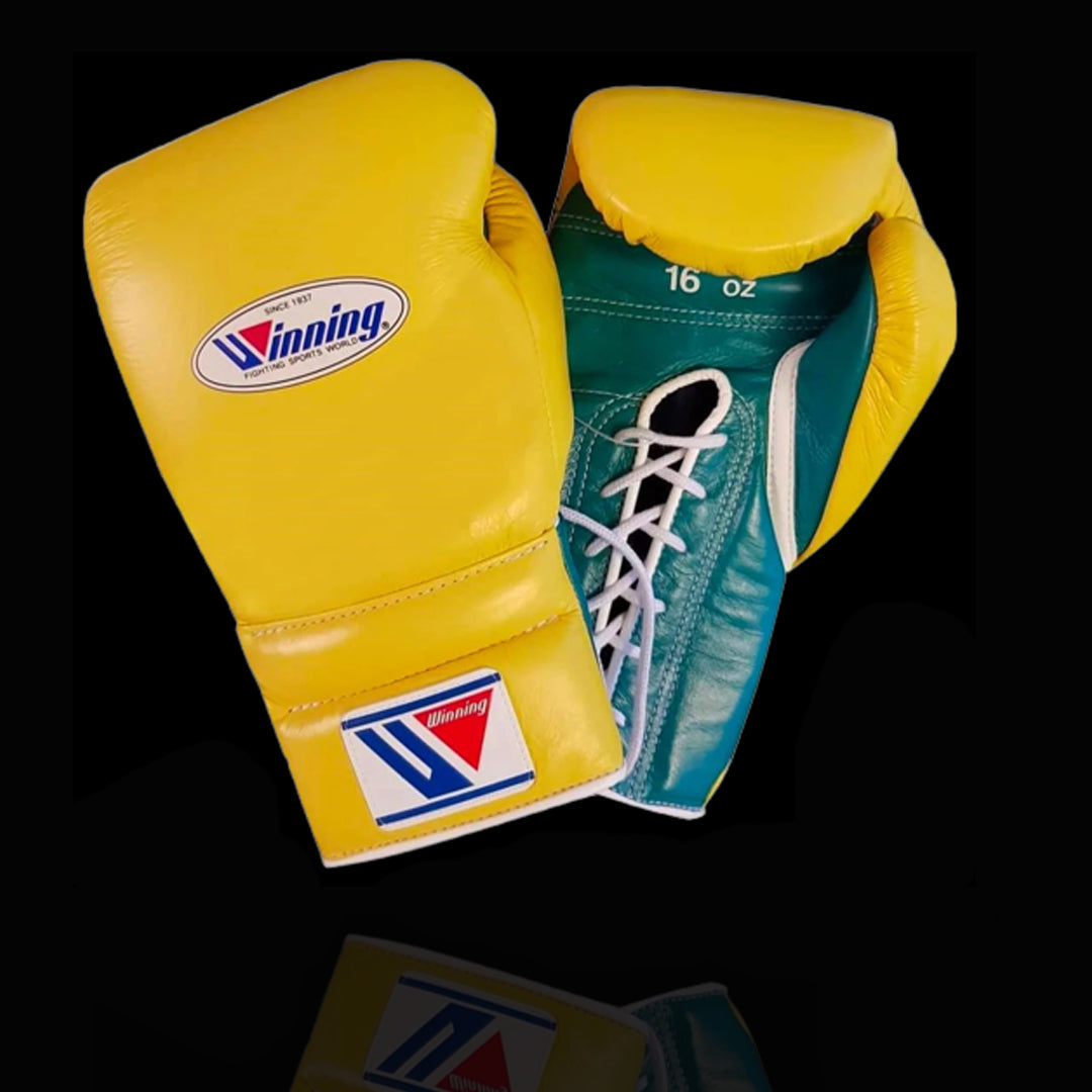 Winning Yellow/Green Boxing Gloves Lace Up