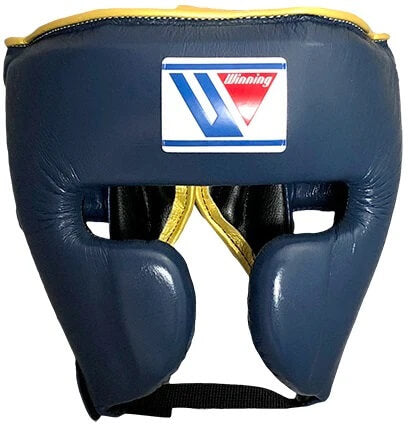 Winning Boxing Headgear Blue/Gold Leather Head Guard for Training