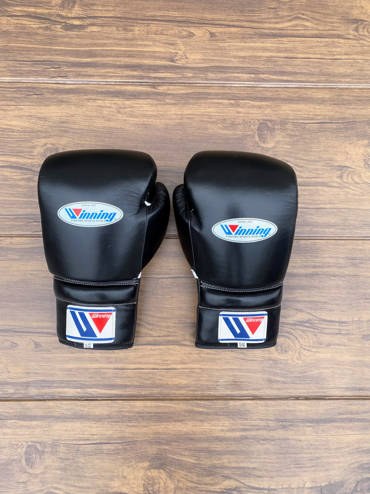 Winning Boxing Set Black Lace-Up Gloves Back View