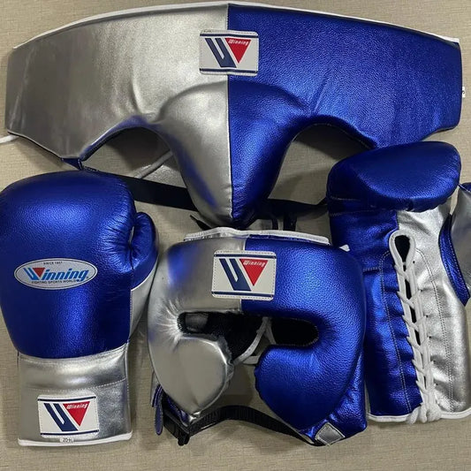 Winning Leather Boxing Set Blue/Silver Gym Training Kit