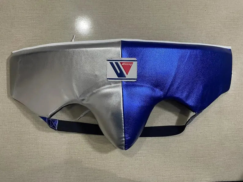 Winning Leather Boxing Set Blue/Silver Groinguard