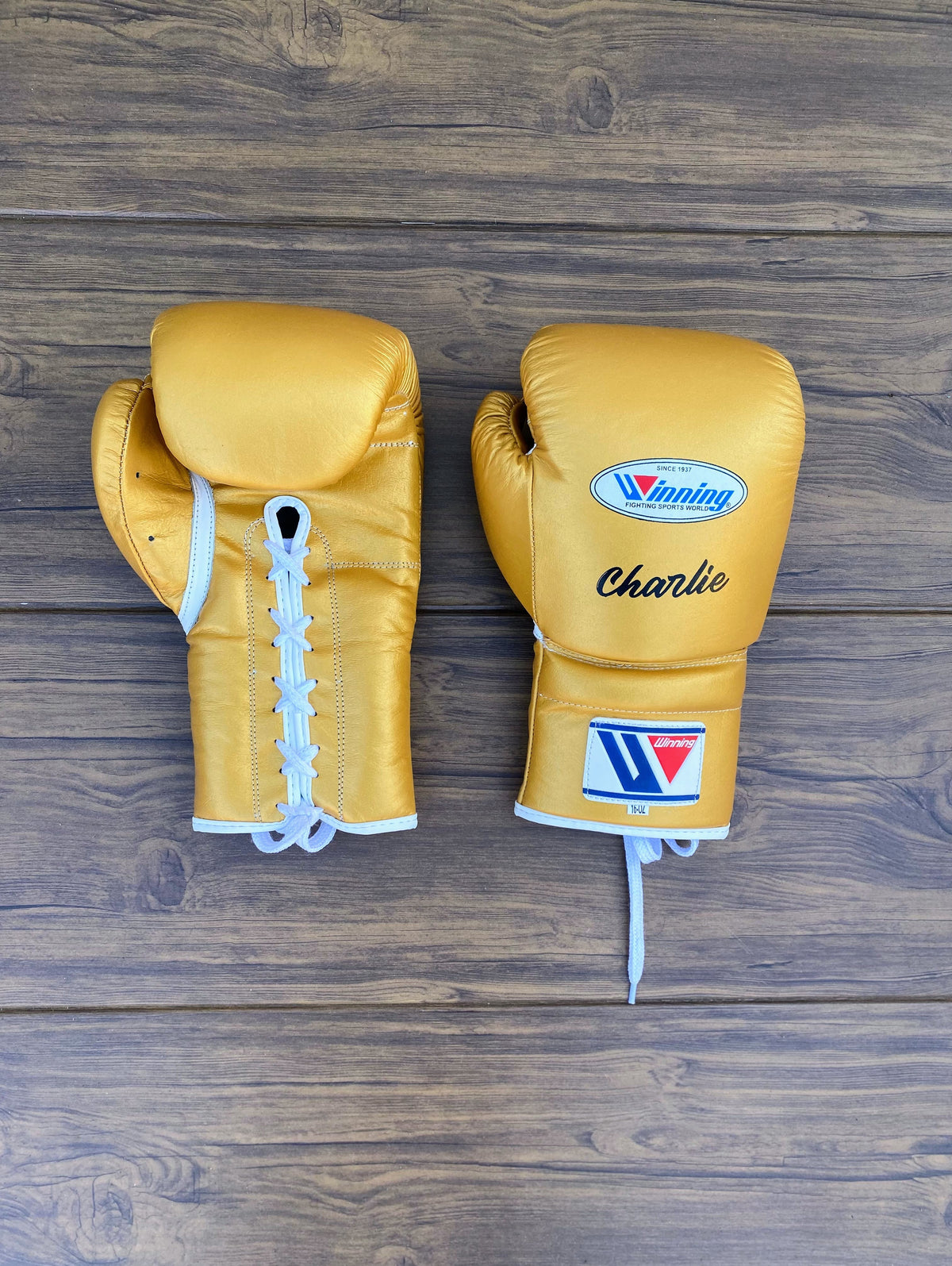 Winning Full Gear Boxing Set Gold 14oz Gloves Front View