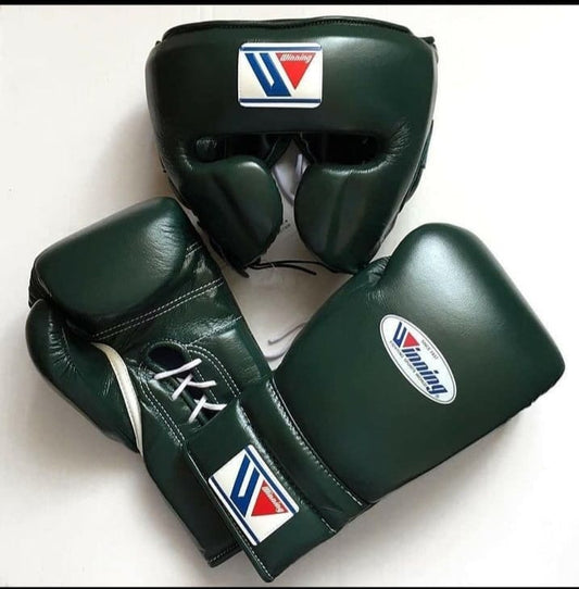 Winning Green Boxing Set Fitness Training Gloves Headguard