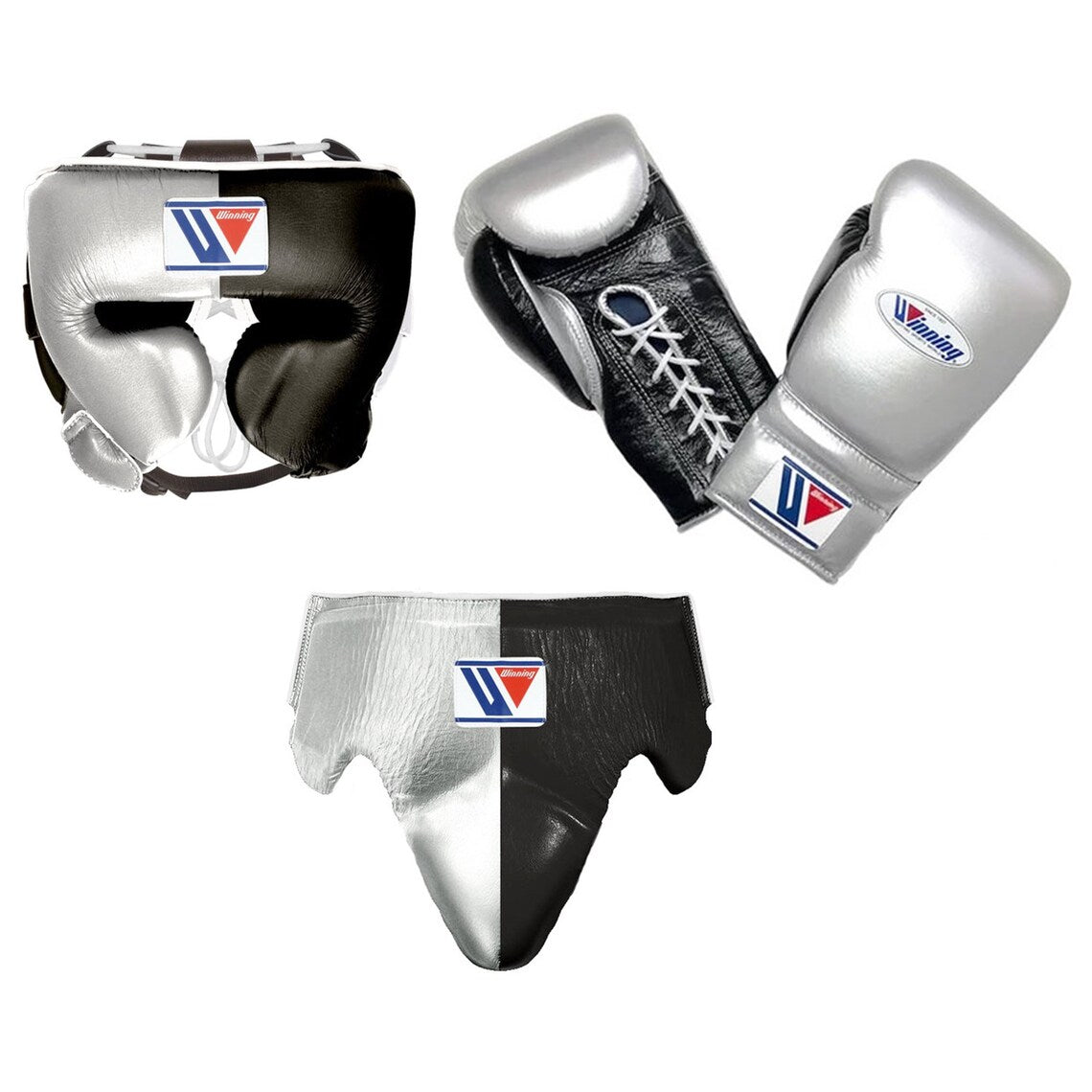 Winning Sparring Boxing Set Silver/Black Complete Gear Bundle