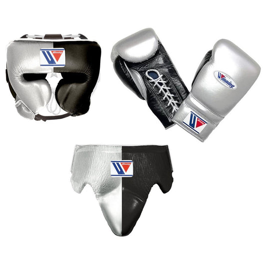 Winning Sparring Boxing Set Silver/Black Complete Gear Bundle