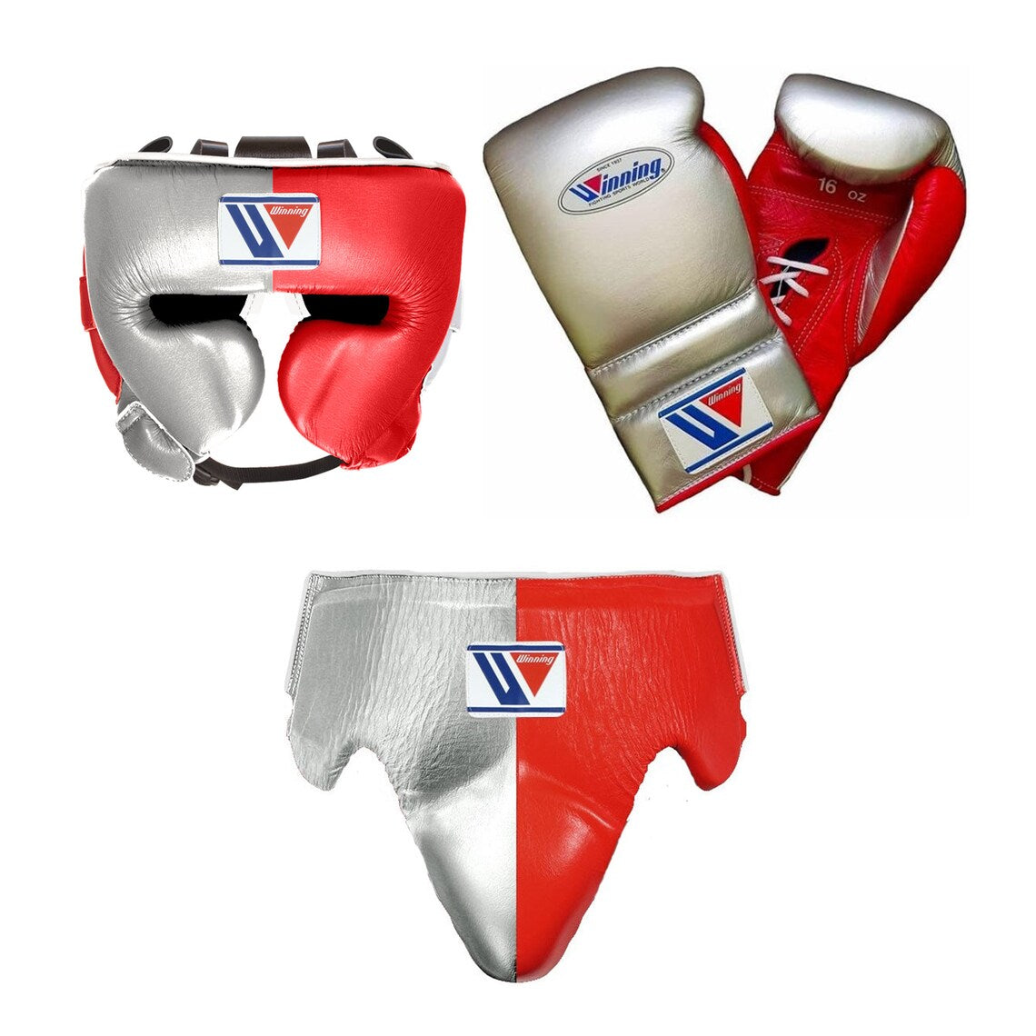 Winning Leather Boxing Set Silver/Red Custom Training Collection