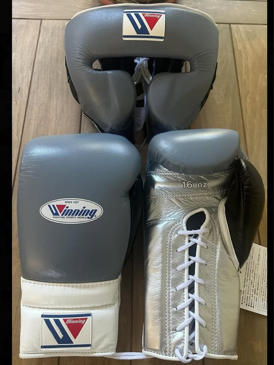 Winning Grey/Silver/White/Black Boxing Set 14oz Gloves Full Gear Pack