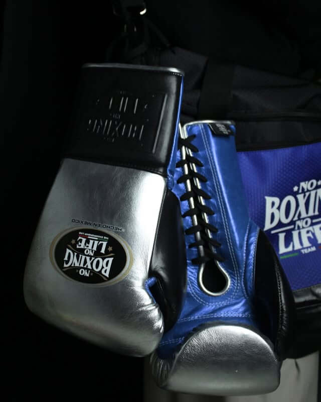 No boxing no life Boxing Gloves Silver/Blue/Black 16oz Sparring Gear