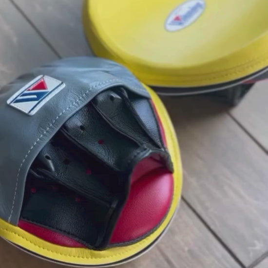Winning Boxing Mitts Grey/Yellow/Black/Red Video