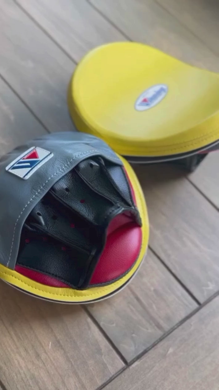 Winning Boxing Mitts Grey/Yellow/Black/Red Video