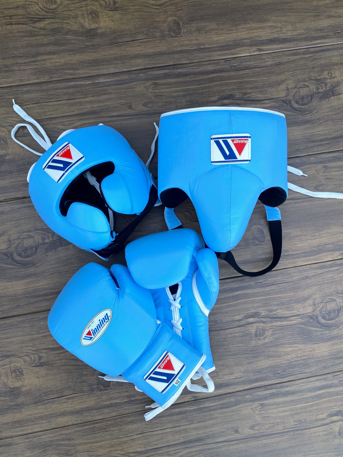 Winning Sky-Blue Boxing Set Fitness Training Headguard View